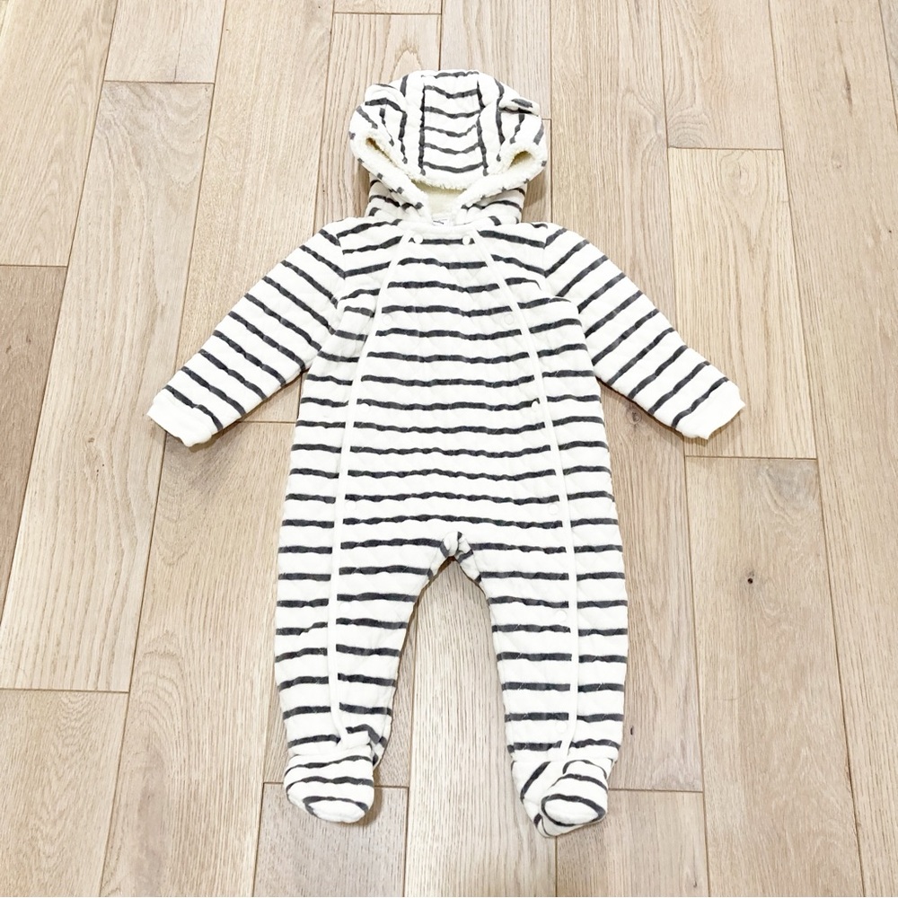 Nordstrom White and Gray Striped Winter One Piece with Hood